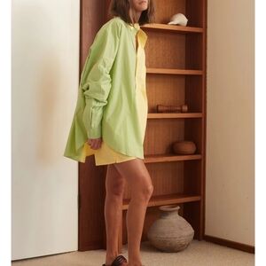 Blanca Henrietta Green and Yellow Oversized Button Down Shirt